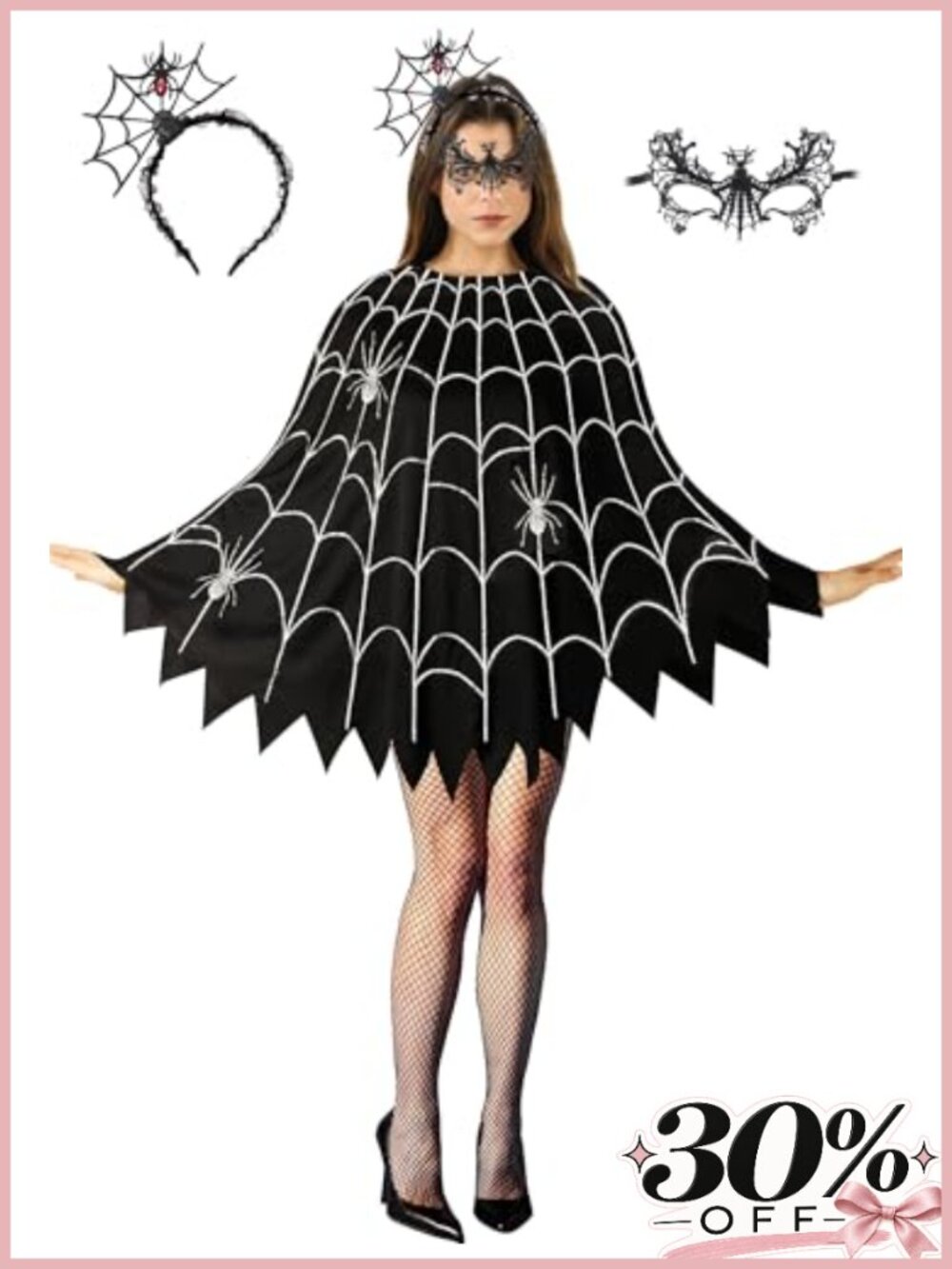 Spider Web Poncho Headband Mask Set